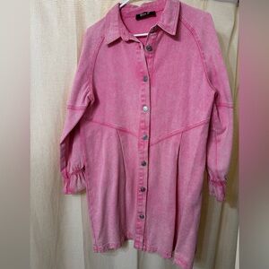 Blue B Collection Pink Button-Up Denim Dress